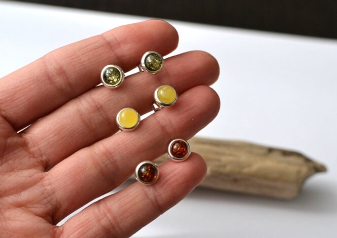Baltic stone small stud earrings, gemstone earrings sterling silver stud stone earrings, stone beads tiny stud earrings, raw stone earrings