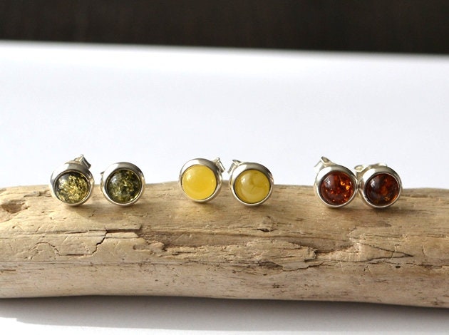 Baltic stone small stud earrings, gemstone earrings sterling silver stud stone earrings, stone beads tiny stud earrings, raw stone earrings