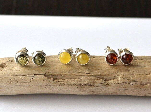 Baltic stone small stud earrings, gemstone earrings sterling silver stud stone earrings, stone beads tiny stud earrings, raw stone earrings