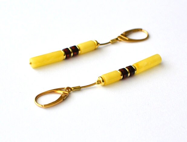Gold plated sterling silver Yellow Amber Earrings