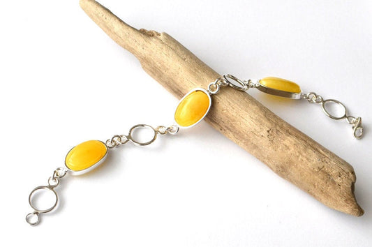 Natural stone Sterling Silver Bracelet, Untreated stone Bracelet, stone Jewelry, Egg Yolk stone Bracelet, Handmade amber chain bracelet