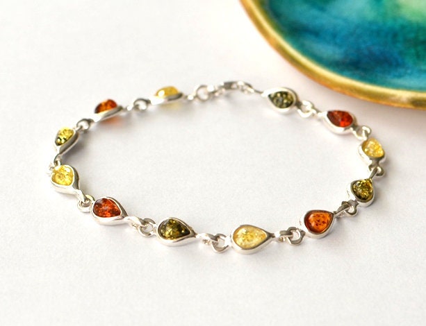 Sterling silver bracelet with amber, charm gemstone bracelet with silver, best friend bracelet, good luck bracelet with healing stones