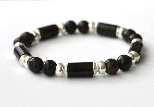 Mens Sterling Silver Bracelet with Amber