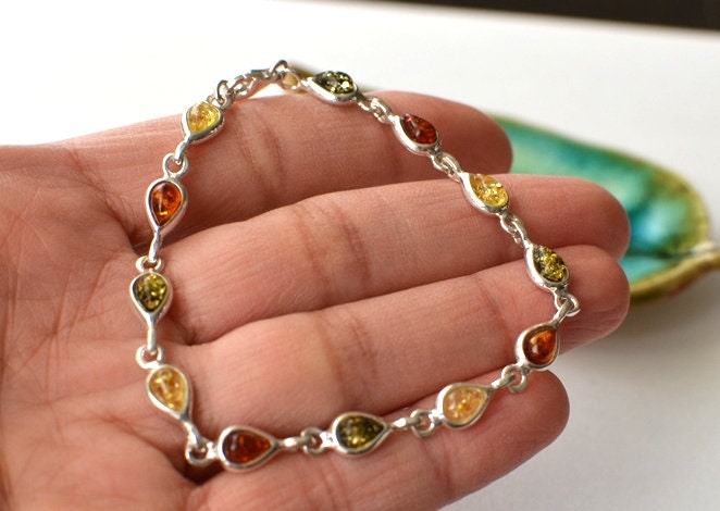 Sterling silver bracelet with amber, charm gemstone bracelet with silver, best friend bracelet, good luck bracelet with healing stones