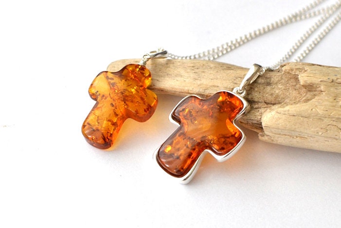 Gemstone Cross Amber Necklace