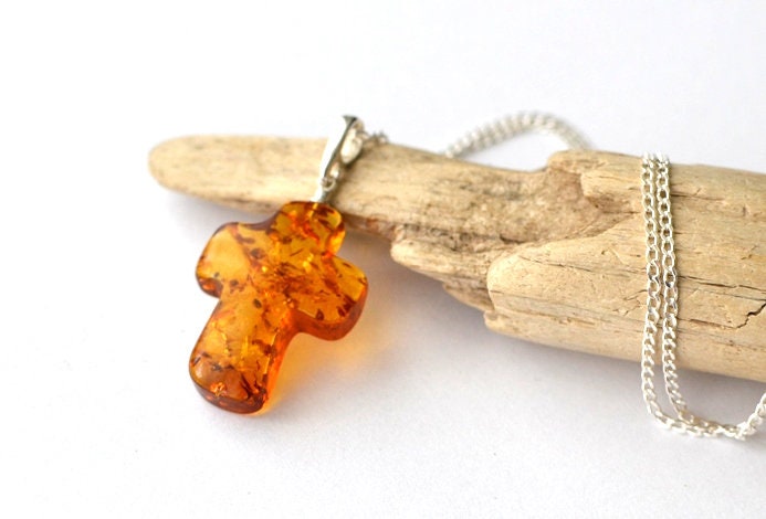 Gemstone Cross Amber Necklace