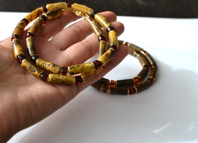 Gold Amber Necklace mens Jewelry