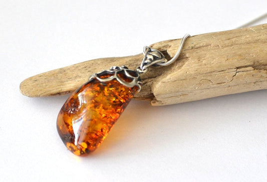 Silver Chain Amber Necklace
