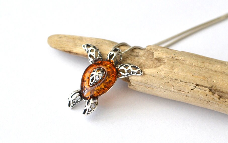 Amber Silver Turtle Necklace