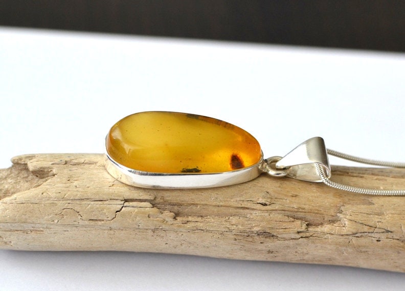 Natural Amber Pendant with Silver