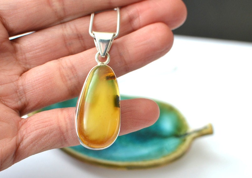 Natural Amber Pendant with Silver
