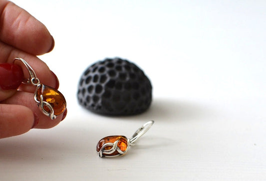 Baltic Amber dangle Earrings with silver