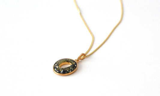 Green Amber Gold pendant Necklace