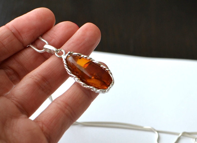 Cognac Amber Pendant Necklace
