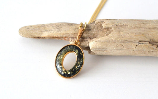 Green Amber Gold pendant Necklace