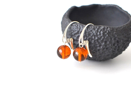 Dangle Cognac Amber Earrings