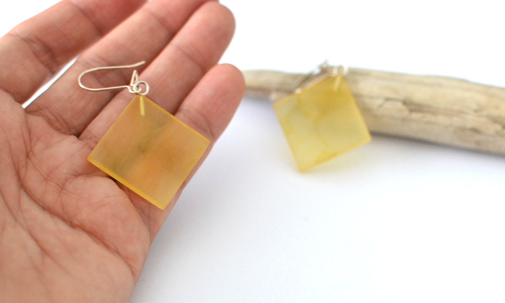 Dangle yellow Amber Square Earrings