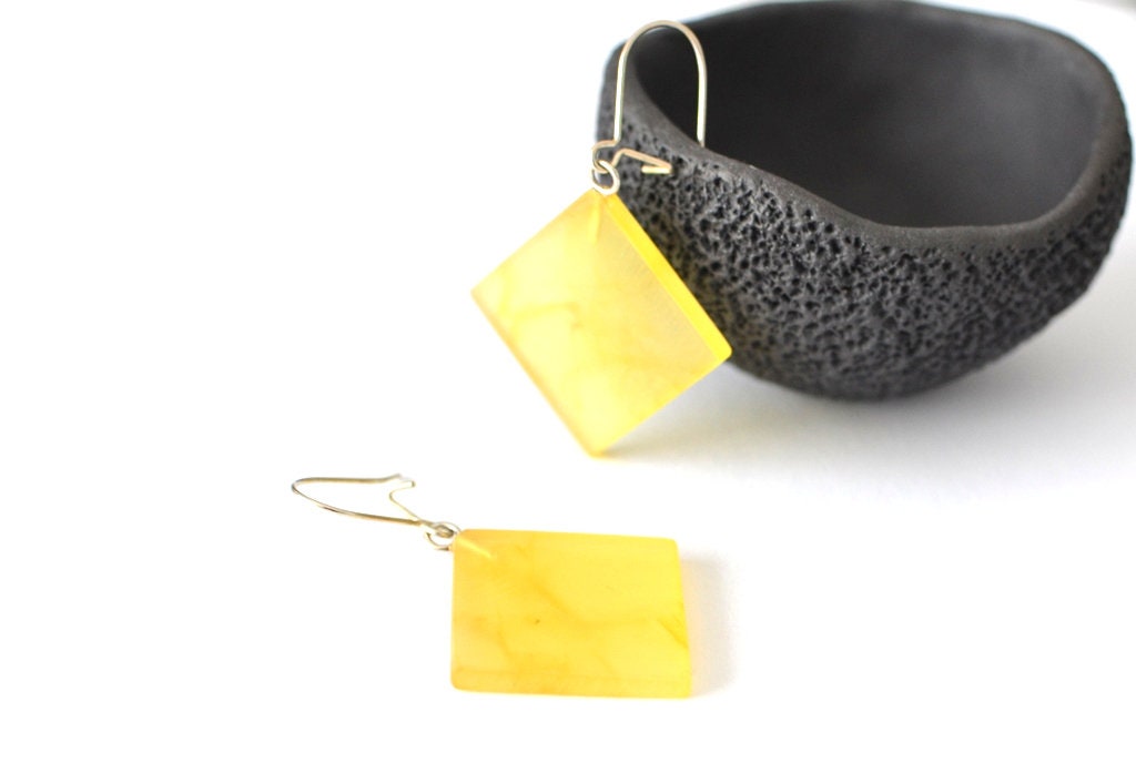 Dangle yellow Amber Square Earrings