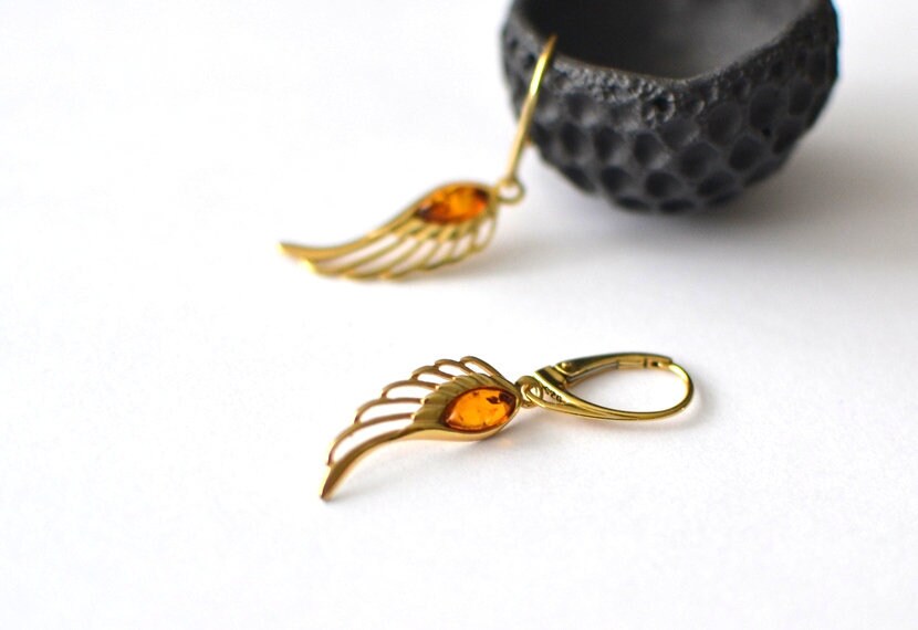 Gold dangle Amber Earrings
