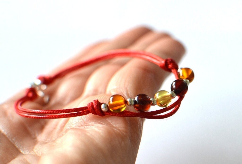 Red String Delicate Amber Bracelet