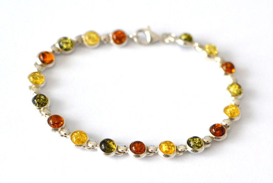 Elegant Silver Colorful Amber Bracelet
