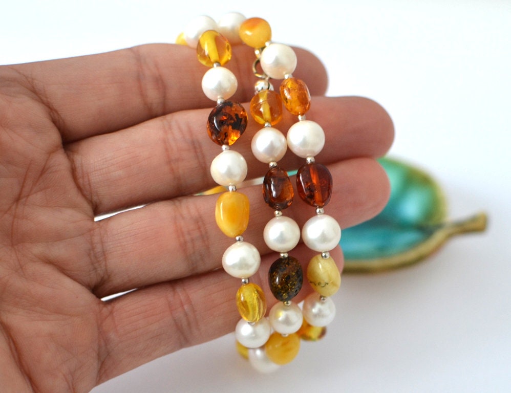 Pearl and Amber Necklace