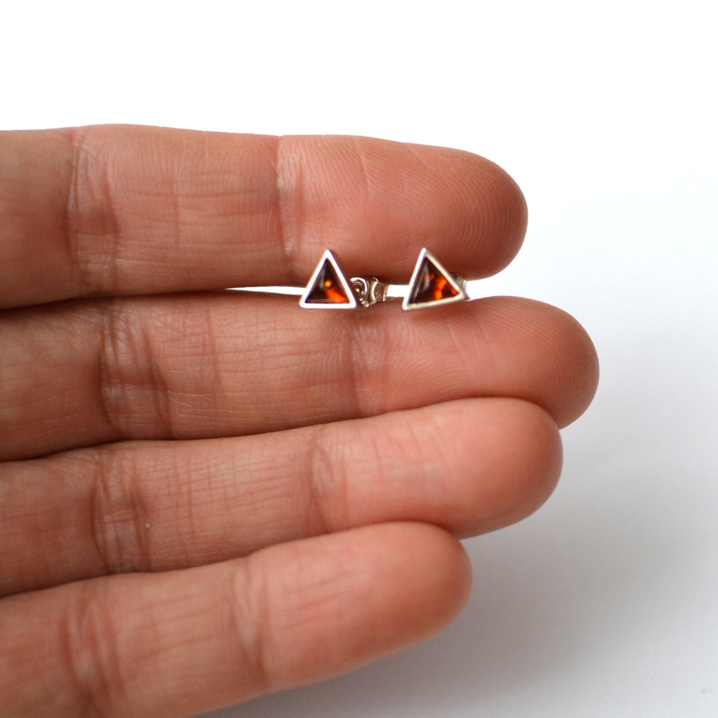 Small Triangle Amber Stud Earrings