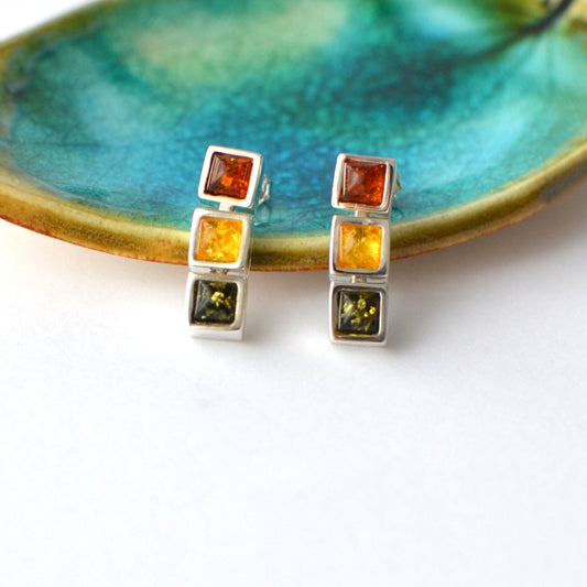 Colorful Amber Stud Earrings