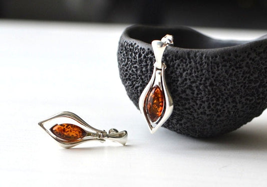 Silver Stud modern Amber Earrings