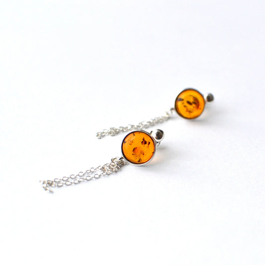 Silver Dangle chain Amber Earrings