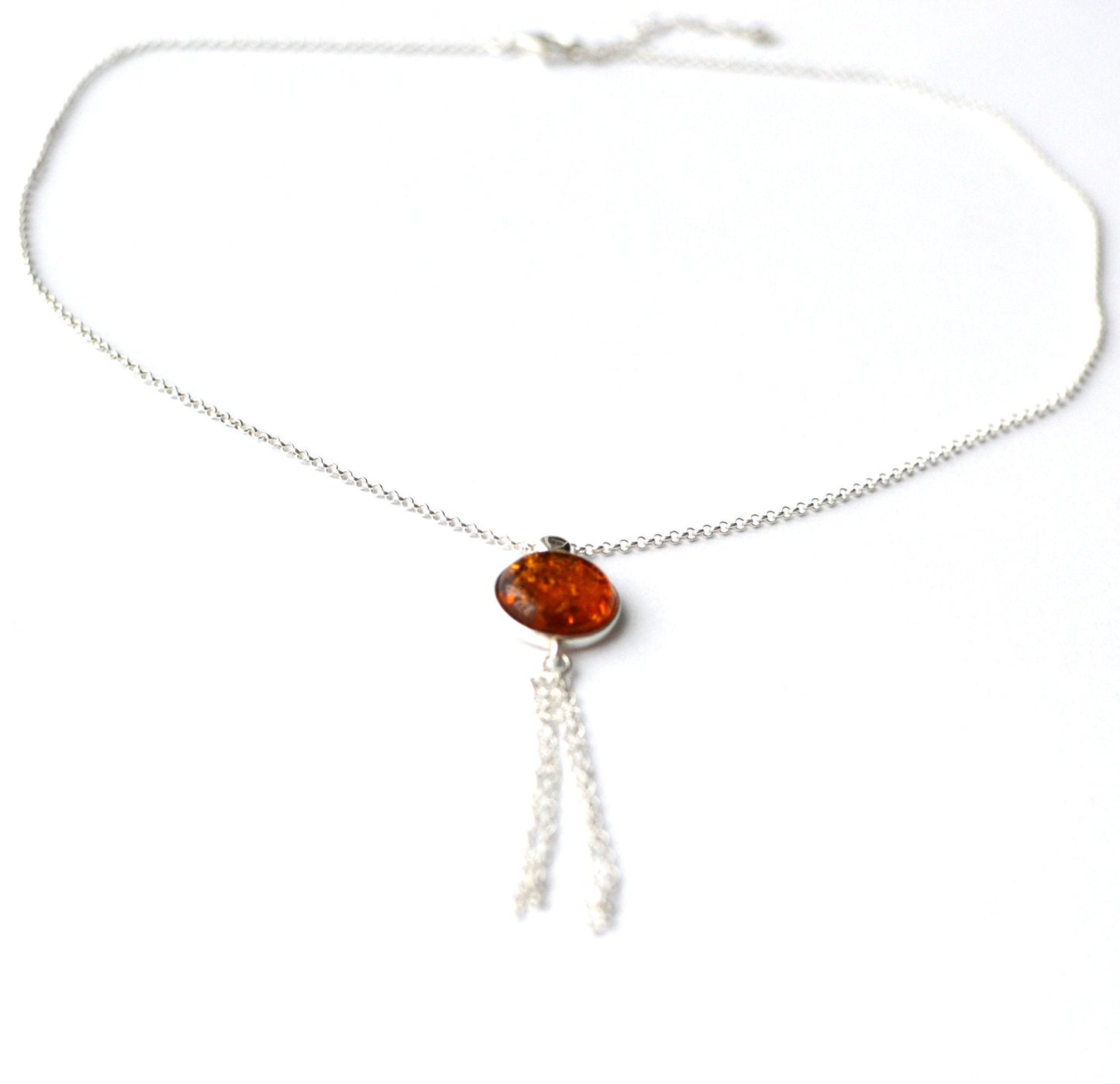 Silver Necklace with Amber