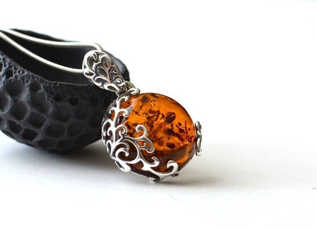 Amber Necklace with Sterling Silver