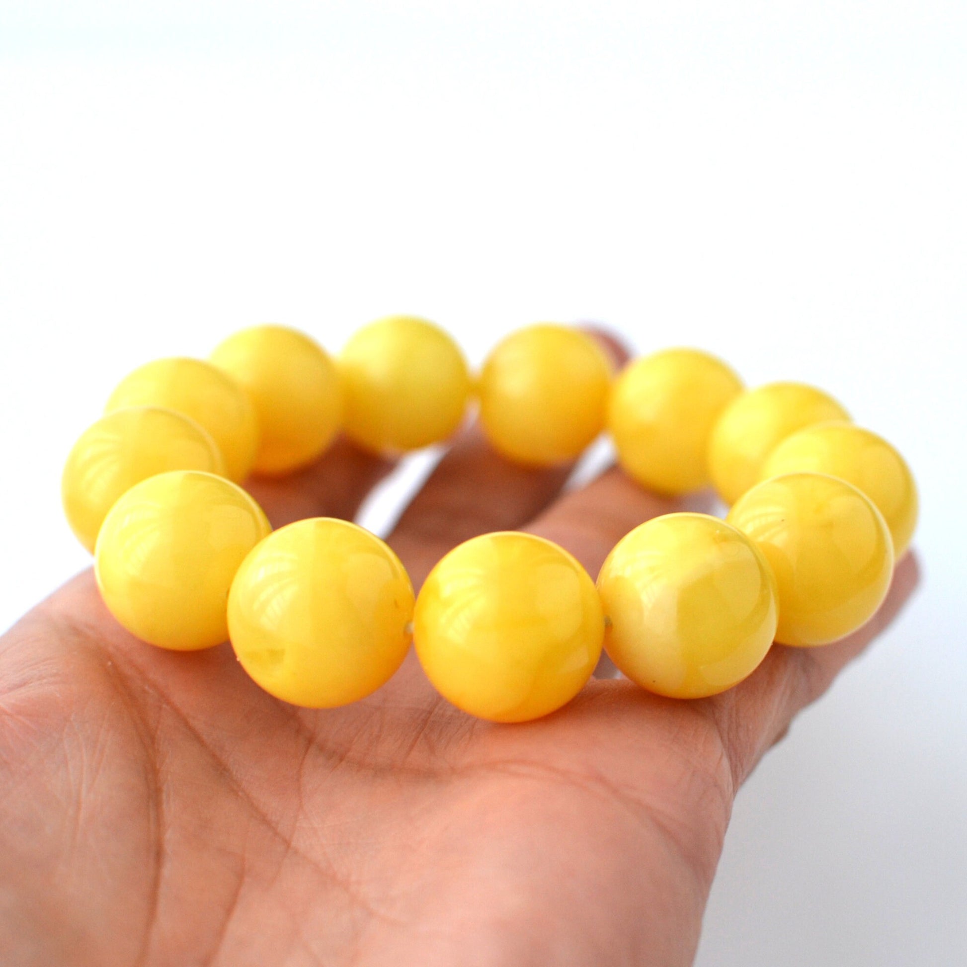 gg Yolk Big Amber Bracelet, Baltic Amber Jewelry ball round amber beads