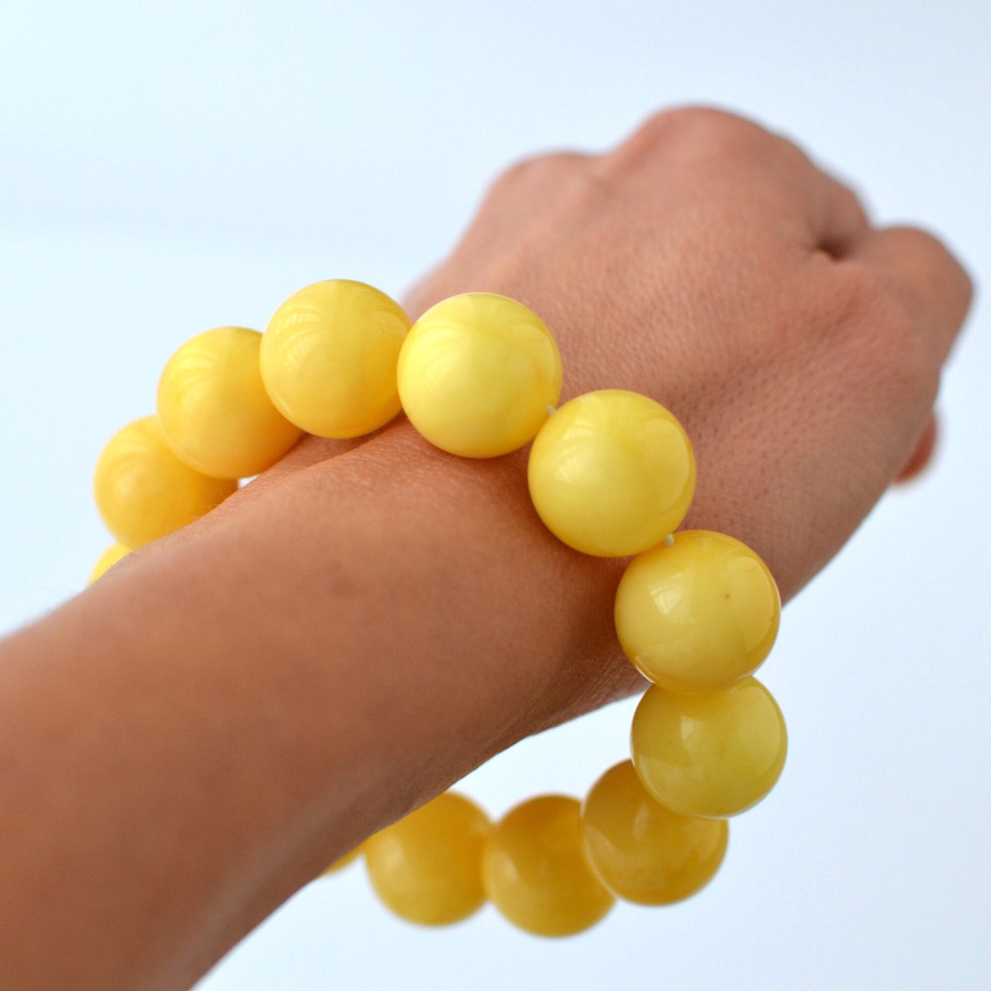 gg Yolk Big Amber Bracelet, Baltic Amber Jewelry ball round amber beads