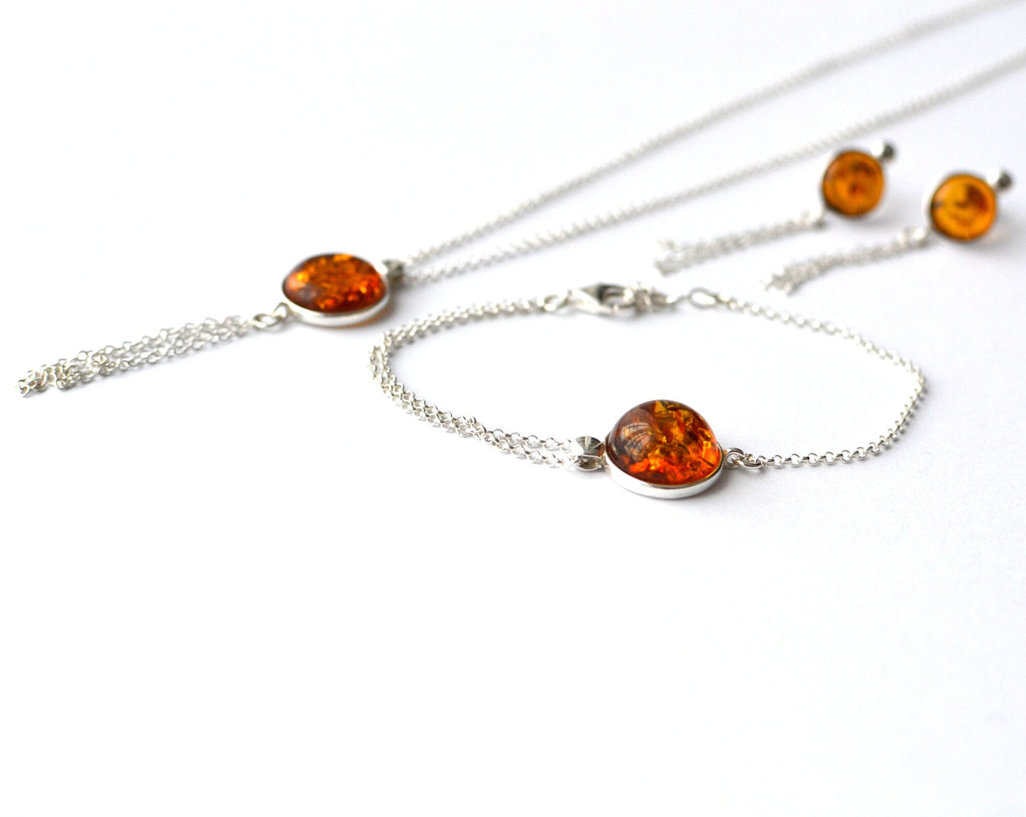 Silver Necklace with Amber