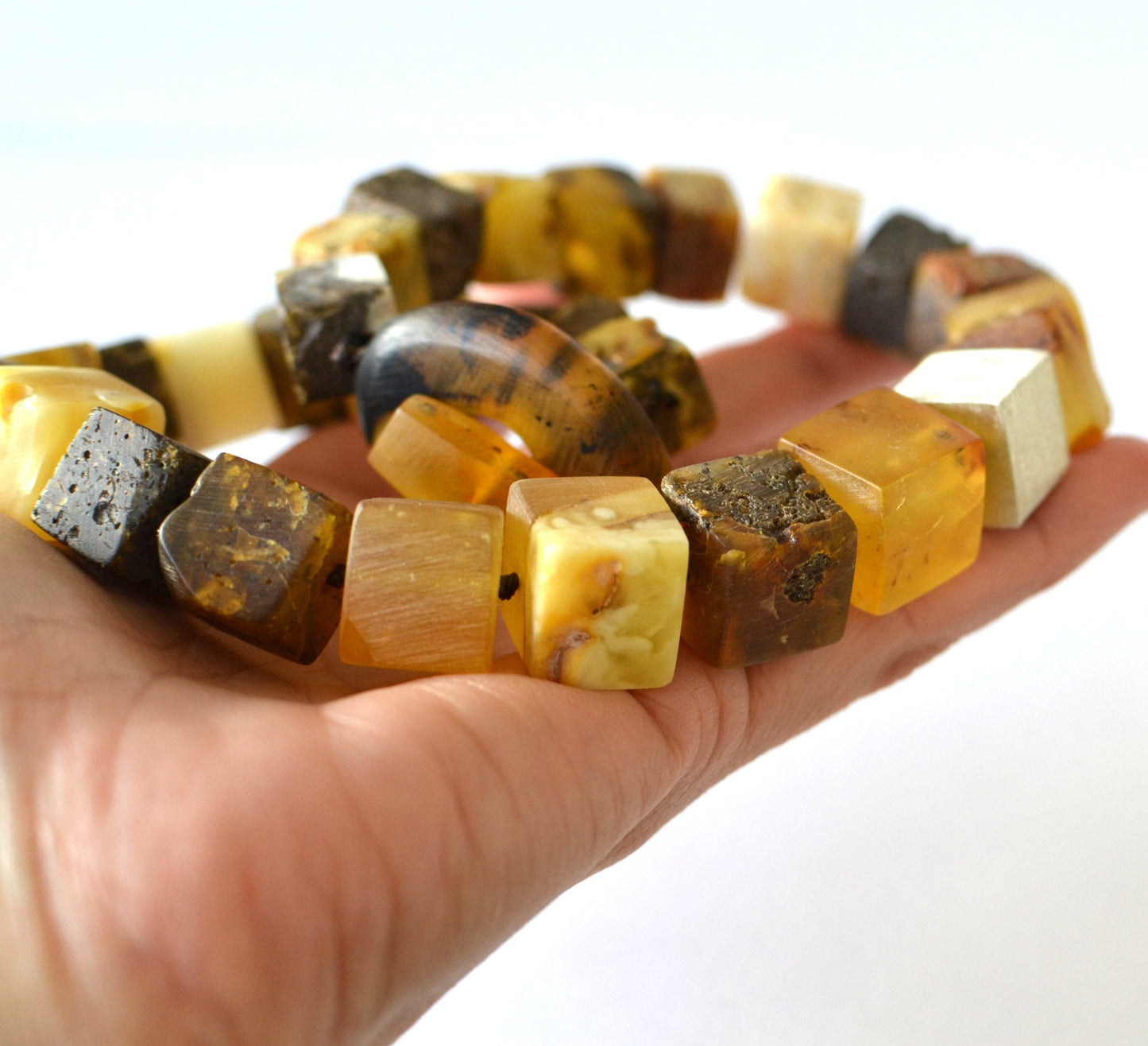 Large Raw Cube Amber Necklace