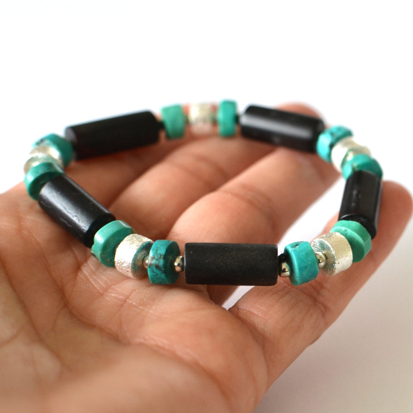 Black Amber Bracelet with Turquoise