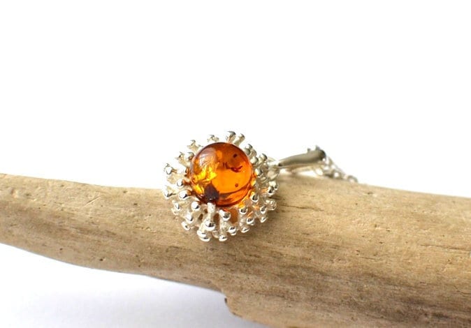 Dainty Amber Silver Floral Necklace