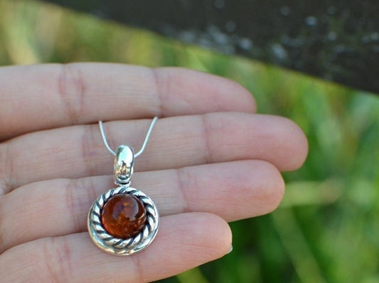 Silver Cognac Amber Necklace