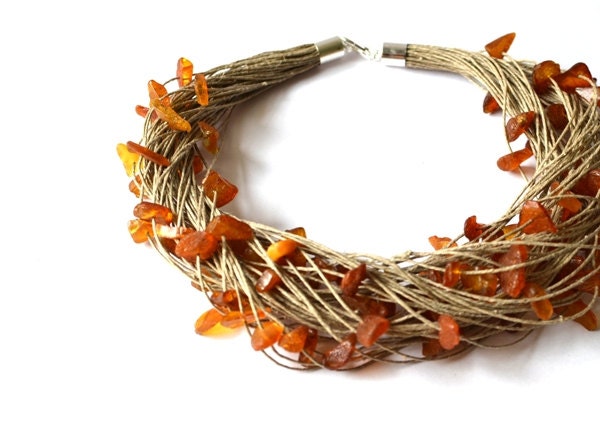 Organic Amber Linen Necklace