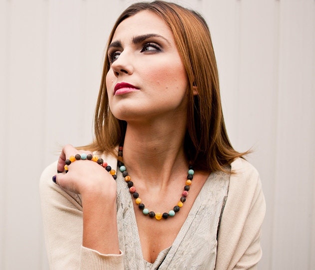 Raw Gemstone Colorful Amber Necklace
