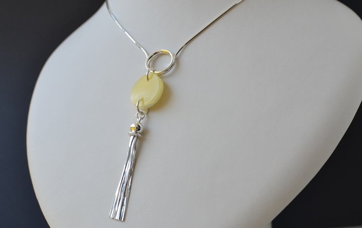 stone Necklace, Silver Tassel Necklace, stone Jewelry, Modern Necklace, Real amber, gift for wife, minimalist jewelry, necklace for mom