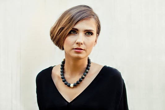 Statement Black Amber Necklace with Silver