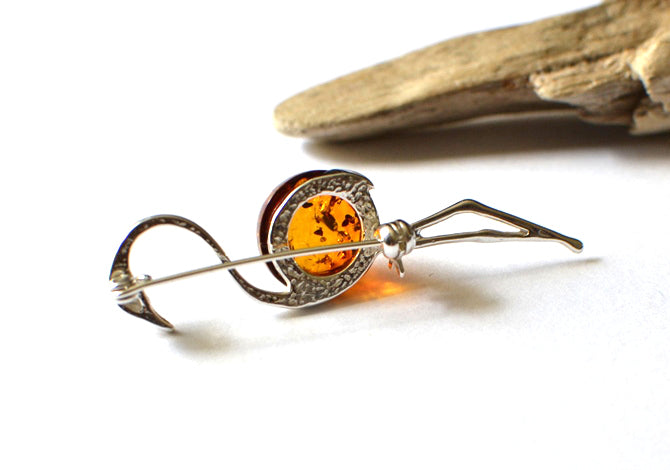 Sterling Silver Brooch with Amber
